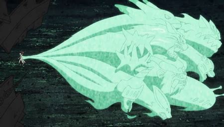 Obito haciendo que la Estatua Demoníaca devore el Kohaku no Jōhei y el Benihisago