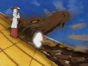 Hiruzen Sarutobi utilizando su técnica de Elemento Tierra: Bomba Dragón de Lodo