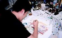 Ilustración de Eiichiro Oda trabajando en su estudio
