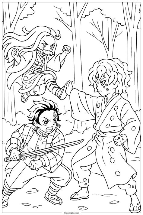 Ilustración de Tanjiro y Nezuko luchando contra Rui en el Monte Natagumo