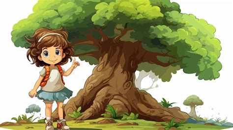 Niño explorando ruinas cerca de un árbol gigante