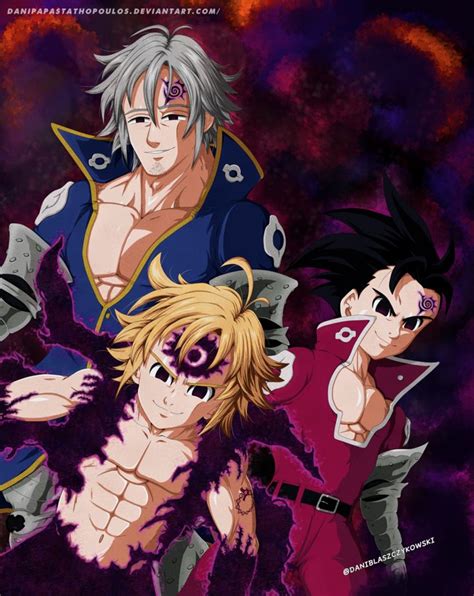 Meliodas enfrentándose a sus hermanos Zeldris y Estarossa