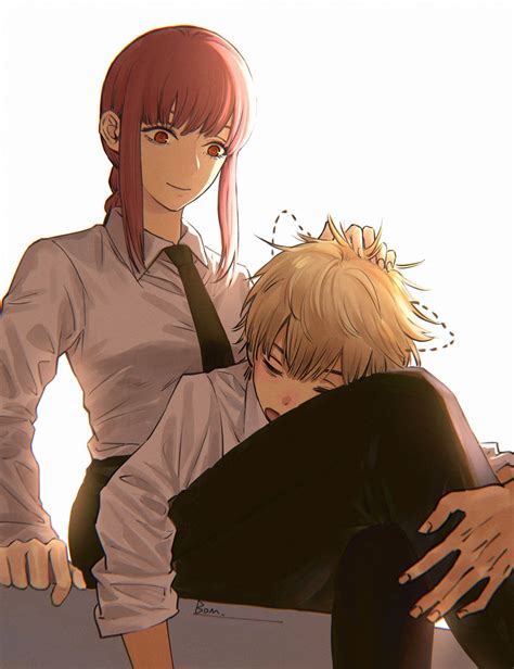 Makima y Denji en escena hentai