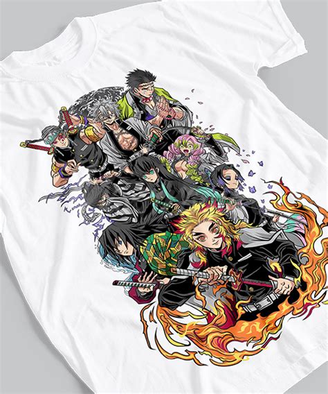 Ilustración de personajes de Demon Slayer en camisetas