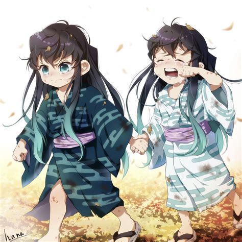 Ilustración de la infancia de Muichiro y Yuichiro