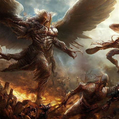 Ilustración de Bahamut en batalla contra dioses y demonios