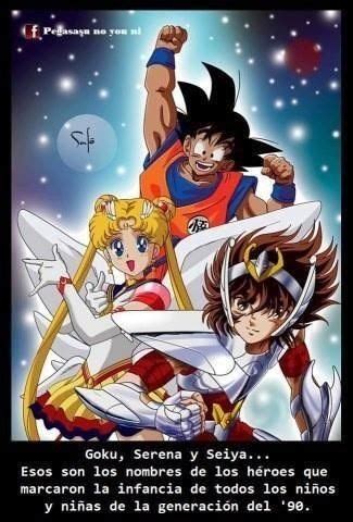 Collage de personajes de anime: Goku, Sailor Moon, Seiya, Kenshin, Issei