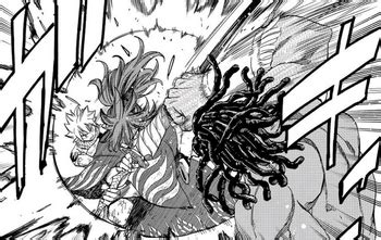 Ilustración de Natsu y Suzaku enfrentándose a Dogramag