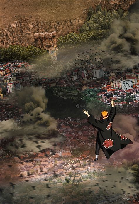 Pain usando Shinra Tensei para destruir Konoha