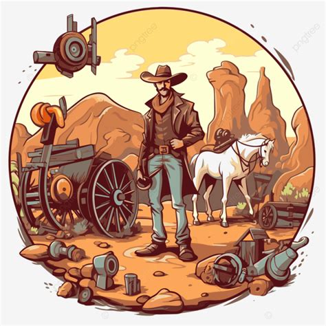 Ilustración de vaqueros en el viejo oeste.
