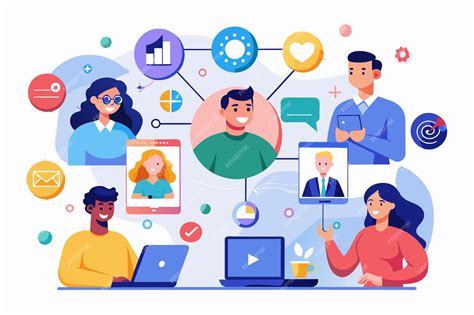 Ilustración de personas conectándose a través de la tecnología durante una pandemia.