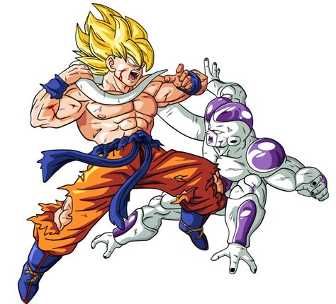 Gokú Super Saiyajin luchando contra Freezer