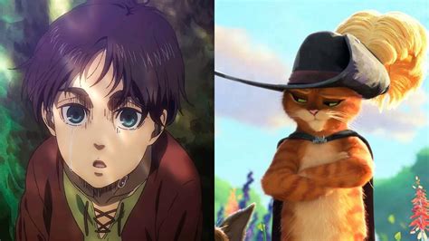 Comparativa visual de escenas de El Gato con Botas y Shingeki no Kyojin