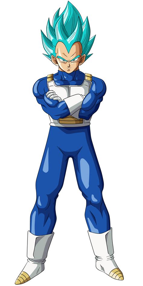 Vegeta en Super Saiyan Azul, con cabello azul y aura intensa