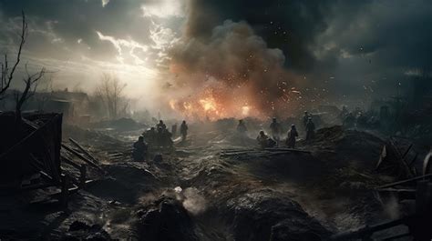 Campo de batalla con titanes y soldados