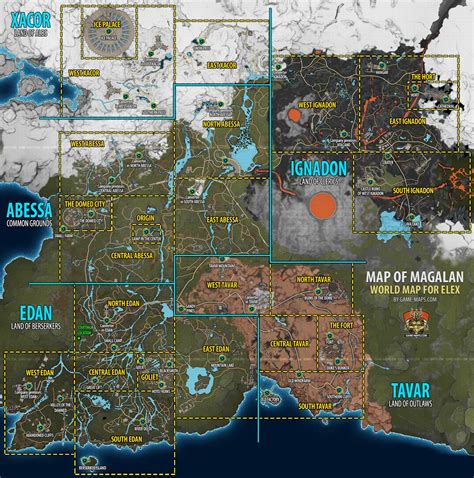 Mapa de Magalan con las principales facciones y sus territorios en ELEX