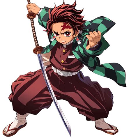 Retrato de Tanjiro Kamado con su cabello borgoña y ojos rojos