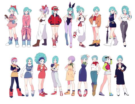 Collage de diferentes atuendos icónicos de Bulma