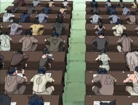 Ilustración de ninjas de diferentes aldeas preparándose para los Exámenes Chūnin