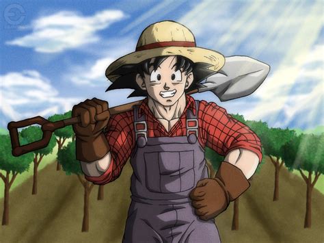 Goku trabajando como agricultor