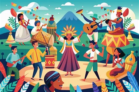 Ilustración de un festival con los personajes