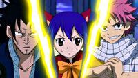 Natsu, Gajeel y Wendy luchando contra el Dorma Anim