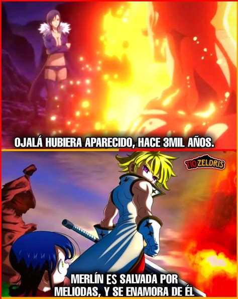 Merlín de joven siendo salvada por Meliodas