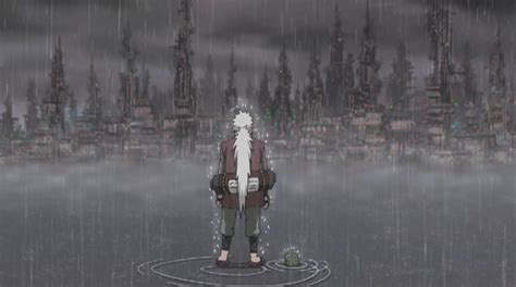 Silueta de Jiraiya bajo la lluvia