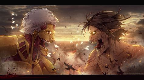 Eren y Mikasa luchando contra titanes