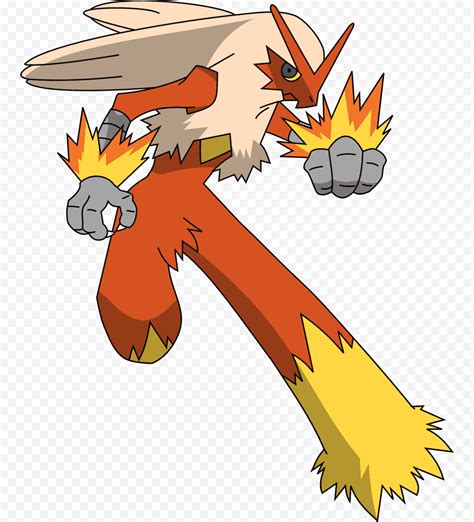 Ilustración de Blaziken en combate con llamas emanando de sus puños.
