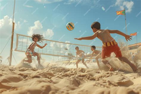 Niño jugando voleibol en la playa