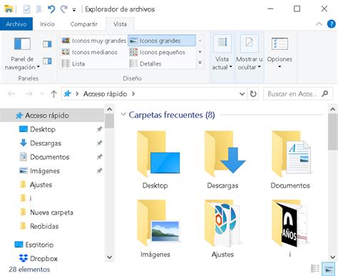 Interfaz de un explorador de archivos avanzado con opciones de personalización
