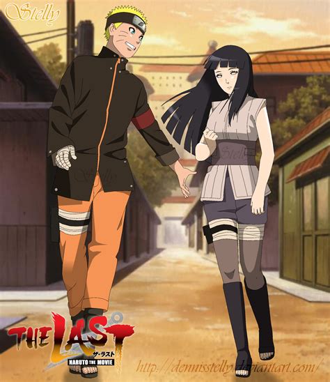Naruto y Hinata caminando juntos de regreso a Konoha, tomados de la mano.