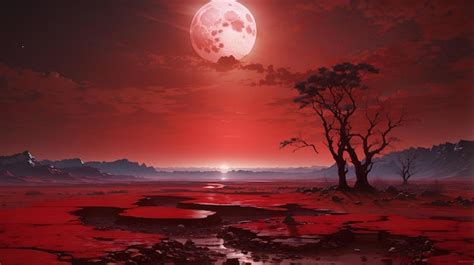 Paisaje desolado con luna roja y Obito