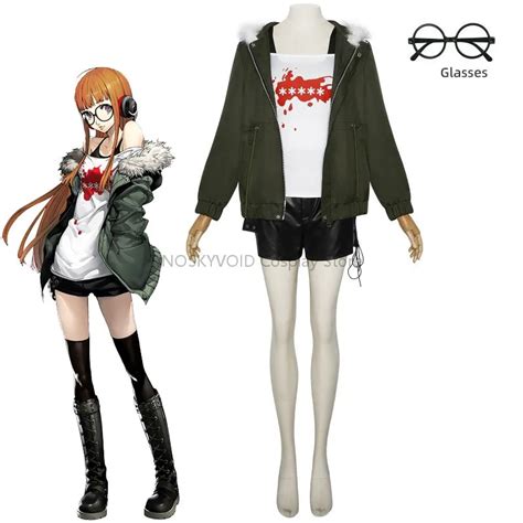Retrato de Futaba Sakura con sus gafas y auriculares característicos