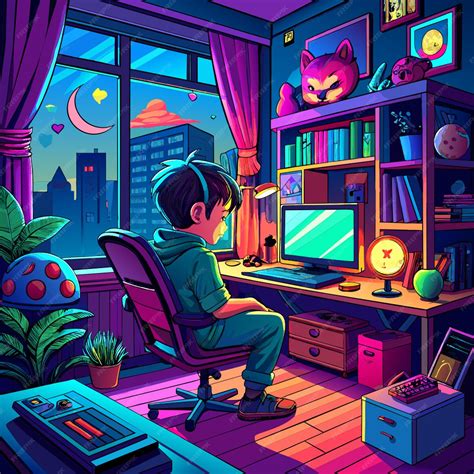 Ilustración de Futaba jugando videojuegos en su habitación