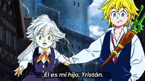 Tristán, hijo de Meliodas y Elizabeth, luchando con sus poderes duales