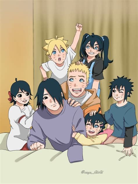 Familia Uchiha reunida con el pequeño Naruto