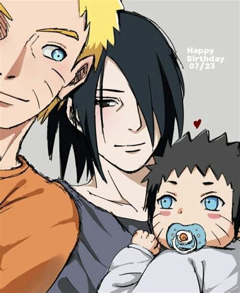 Ilustración de un bebé Naruto con los Uchiha