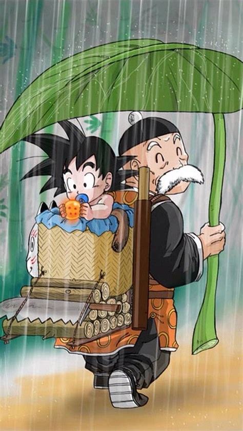 Abuelo Gohan cuidando al pequeño Goku