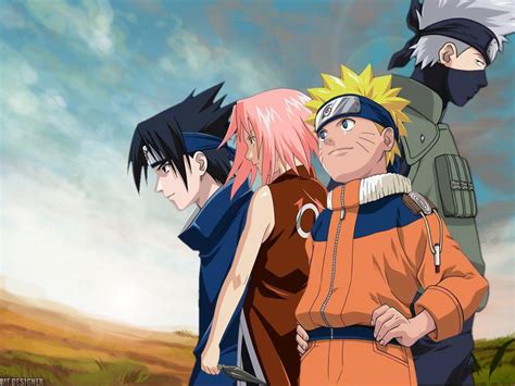 Ilustración de Naruto, Sasuke y Sakura intentando quitarle la máscara a Kakashi