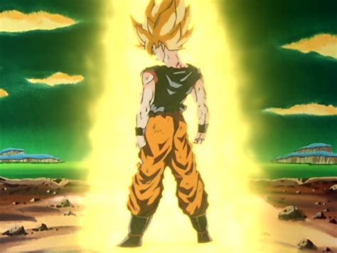 Ilustración de Goku transformándose en Super Saiyajin por primera vez
