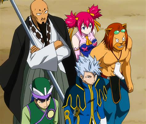 Miembros de Lamia Scale visitando Fairy Tail