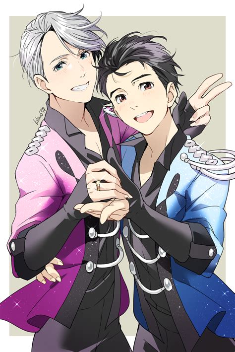 Ilustración de los personajes principales de Yuri!!! on Ice: Yuri Katsuki, Victor Nikiforov y Yuri Plisetsky.