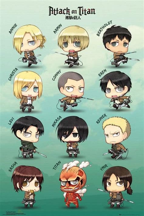 Póster de Attack on Titan estilo chibi