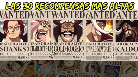 Tabla comparativa de las recompensas más altas en One Piece