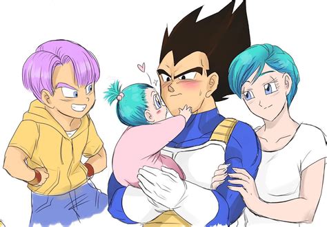 La familia de Vegeta y Bulma con el bebé Trunks