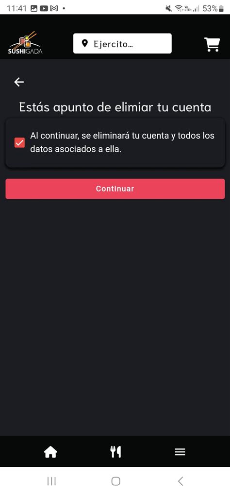 Proceso de eliminación de cuenta