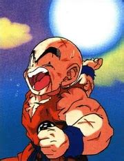 Krilin a punto de lanzar la Genki-dama a Vegeta.