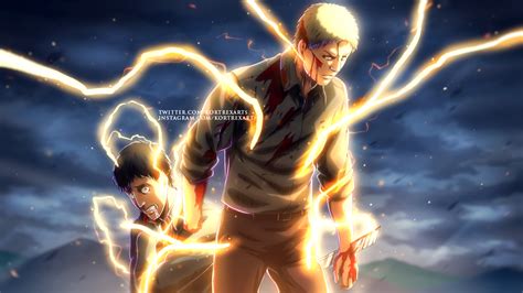 Ilustración de Reiner Braun y Bertholdt Hoover transformándose